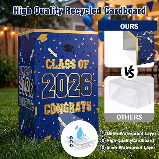 Tinlade 6 Pack 2026 Blue and Gold Graduation Decoration 13 Gallon Disposable Trash Cans Class of 2026 Party Garbage Bins Large Waterproof Foldable Recycle Pop up Bins for Graduation Party School