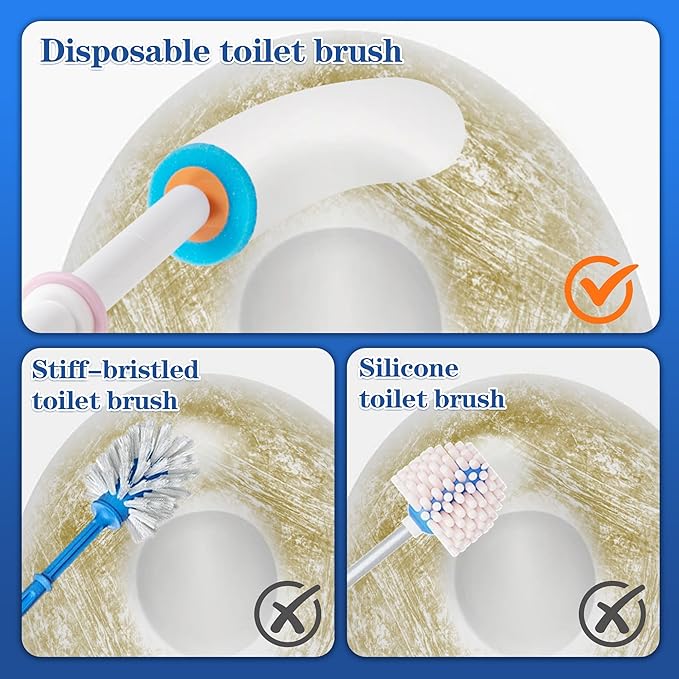 PeiTuShangJin Disposable Toilet Brush Auto-Ejecting Includes 24 Enhanced Refills (16 Ocean 8 Natural) Plus 3 Air-Purifying Scent Rings (Ocean Rose Lemon) 360° Dead-Angle-Free Cleaning (1-24)