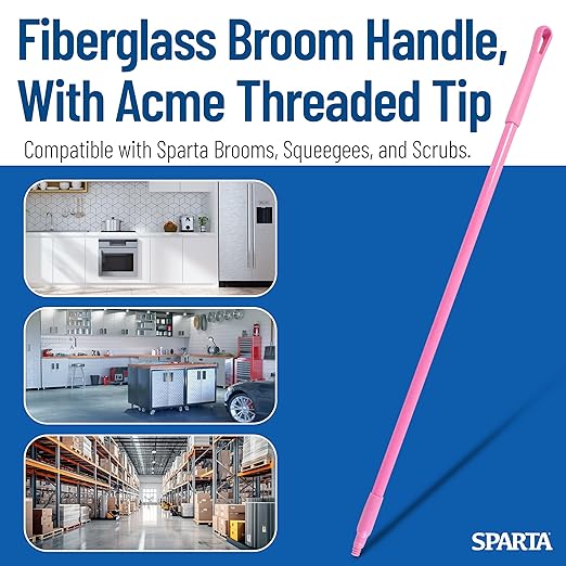 SPARTA 41225EC26 Fiberglass Broom Handle Mop Handle Replacement Handle With Acme Threaded Tip For Commercial Cleaning 48 Inches Pink (Pack of 12)
