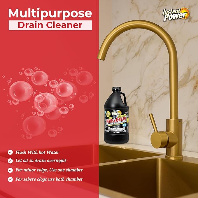 Hair &amp Grease Cleaner for Drains – Fast-Acting Liquid Clog Remover for Kitchen and Bathroom Plumbing Safe for Pipes and Septic Systems Includes Microfiber Cleaning Towel