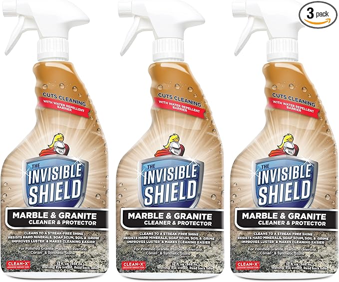 Invisible Shield® Marble &amp Granite Cleaner &amp Protectant with Hydrogen Peroxide - 32 oz- 3 Pack by Clean-X