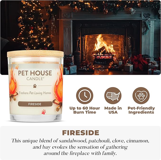 One Fur All Pet House Candles Long Lasting Clean Burning Soy Wax Scented Candles for Pet Odor Fireside