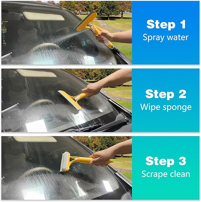 3-in-1 Spray Window Water Absorber Cleaner Scraper Scraper with Spray Device for Shower Glass Mirrors Cars Household Window Cleaning Tools (Yellow Blue White)
