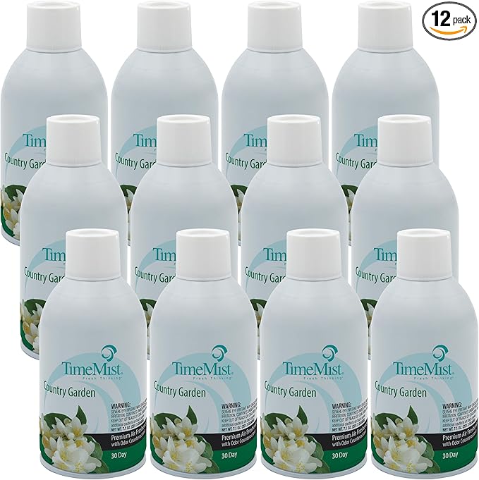 TimeMist Premium Metered Air Freshener Refills - Country Garden - 7.1 oz (Case of 12) - 1042786 - Lasts Up To 30 Days and Neutralizes Tough Unwanted Odors