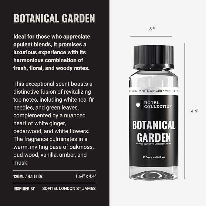 Hotel Collection Diffuser Oil - Botanical Garden - Aromatherapy Essential Fragrance Oil - Green Leaves White Ginger and Vanilla - 120mL 4.1 Fl oz