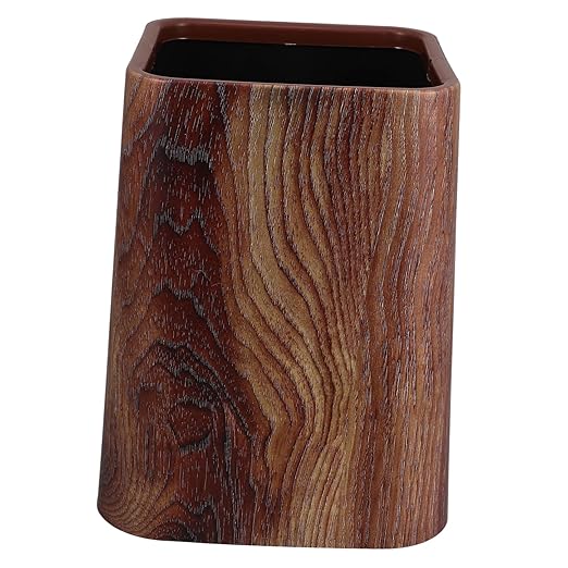 Wood Grain Plastic Trash Can Stylish Double Wastebasket for Home Office Kitchen and Bathroom Capacity Bin Hidden Bag Design