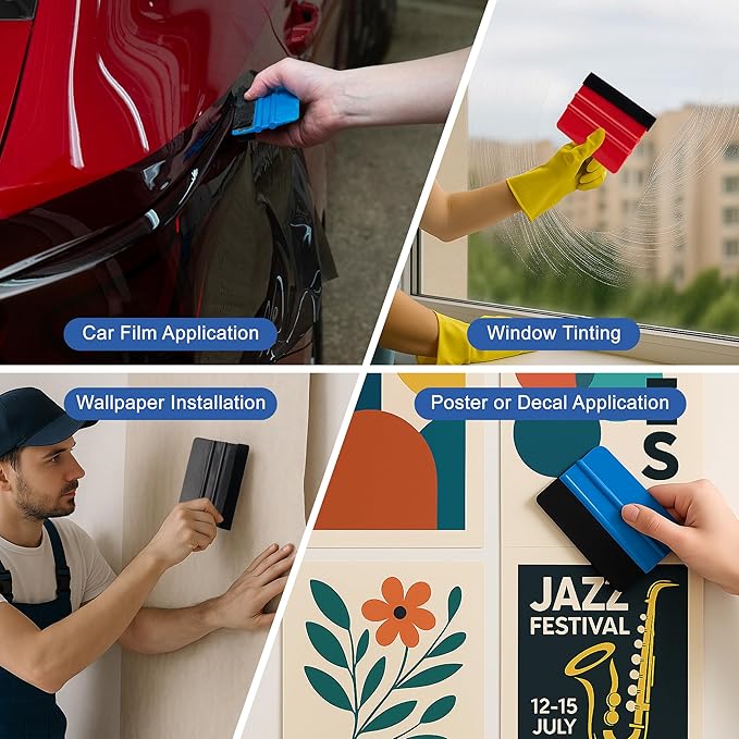 Tint Squeegee 30 Pcs Deformation-Resistant Vinyl Squeegee with Fabric Felt Edge and Removable Felt Pad Prevents Scratches and Scuffs 4x2.9 Inches for Window Tinting Car Film or Poster Application