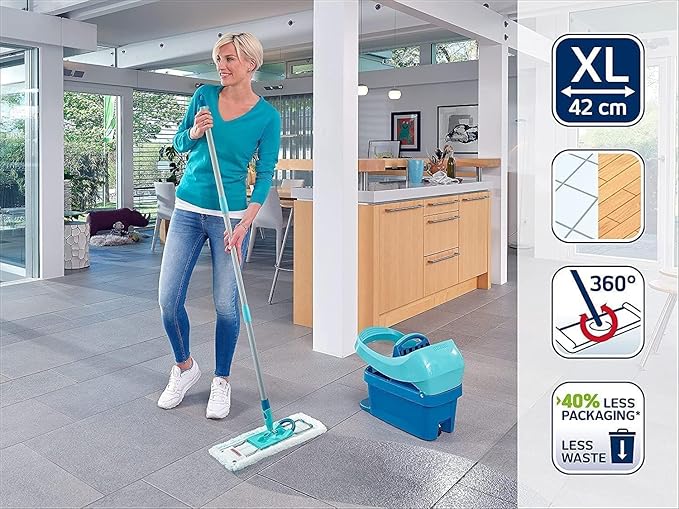 Leifheit Profi XL Micro Duo + Duster Static Floor Wiper (Turquoise Wood Marble Tile)