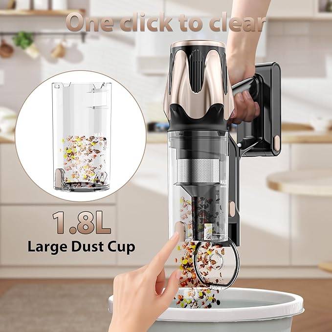 Tikom V850 Cordless Vacuum Cleaner for Home 50000Pa/550W 70Mins Stick Vacuum with LED Touch Screen 1.8L Dust Cup Charging Wall Dock Anti-Tangle Lightweight Vacuum for Pet Hair Hard Floor Carpet