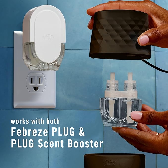 Febreze PLUG Scent Booster Starter Kit Black Oil Diffuser Air Freshener Plug In Continuous Scent Device + 2 Ocean Refills