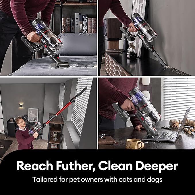 Ultenic Cordless Vacuum Cleaner 600W 55Kpa 60Mins Vacuum Cleaners for Home Cordless Stick Vacuum with 180°Bendable Wand Anti-Tangle Brush Charging Dock Vacuum for Pet Hair/Carpet/Floor/Car