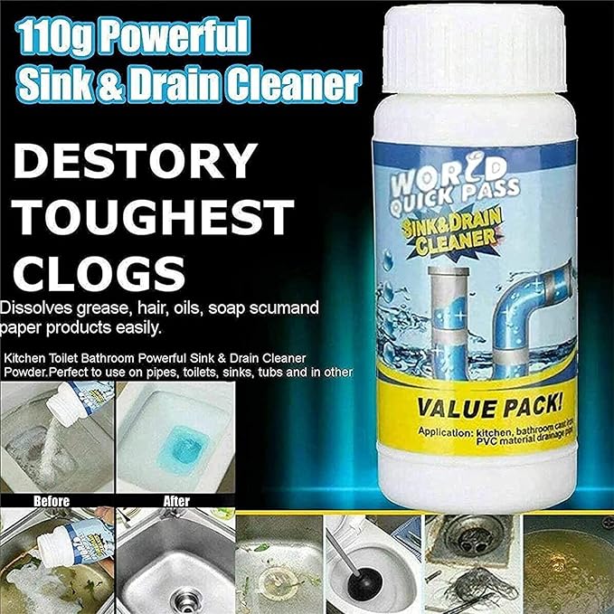 World Tornado Sink Drain Cleaner Wild Tornado Pipe Dredge Deodorant Powerful Sink and Drain Cleaner Pipe Cleaner Fast Foaming Drains Cleaner for Kitchen and Pipes Cleaning Tool (4pcs)