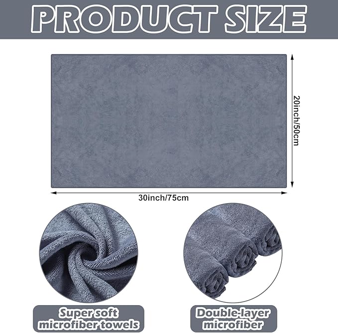 10 Pcs Extra Large Microfiber Cleaning Cloth 30 x 20 Large Floor Microfiber Towel Reusable Washable Free Lint Free Cloth Rag for Squeegee Mop Floor Window Housekeeping (White Gray)