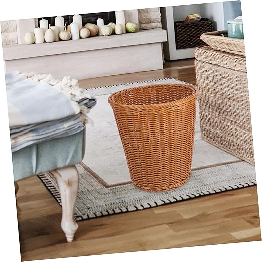 ABOOFAN Rattan Woven Trash Can No Lid Household Wastebasket for Kitchen and Bathroom Imitated Rattan Style Sturdy and Stylish Waste Container
