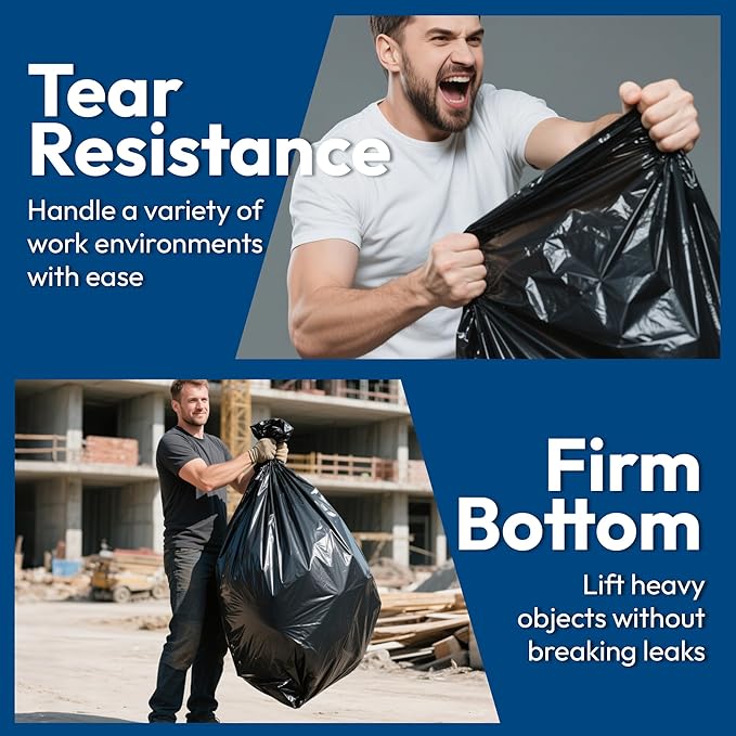 Heavy Duty Contractor Trash Bags 55 Gallon 30 Count 1.2 Mil Strong Black Garbage Bags Leakproof Star Seal for Construction Yard Demolition Debris