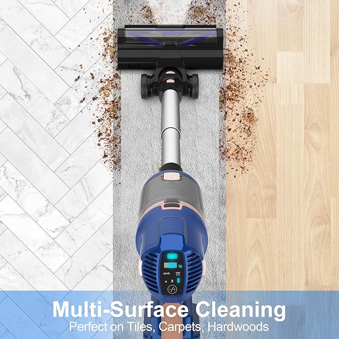 Cordless Vacuum Cleaner for Home 45Kpa 300W 60Mins Stick Vacuum Cleaner with Touch Screen 8-in-1 Rechargeable Battery Cordless Vacuum LED Lightweight Vacuum for Pet Hair Carpet Hardwood Floors