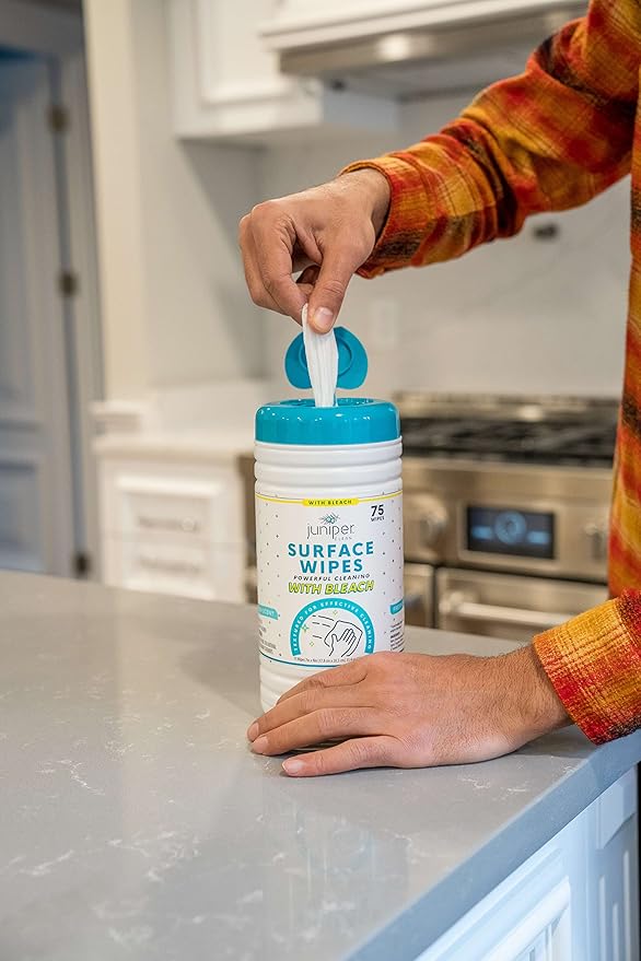 6 Pack Surface Cleaning Wipes with Bleach All-Purpose Cleaner for Bathroom Kitchen Office 450 Count Canister Fresh Scent 7.5 x 7 Sheet Lint Free &amp Durable