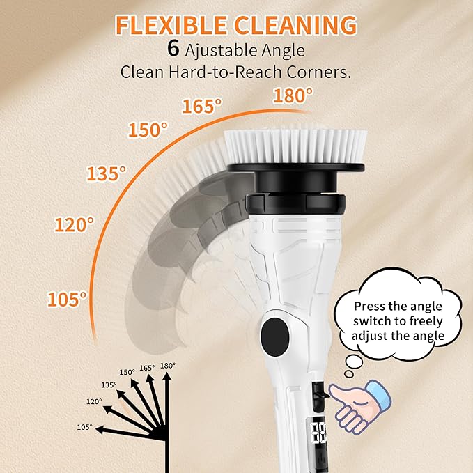 Electric Spin Scrubber Power Electric Scrubber for Cleaning Shower Cordless Cleaning Brush with 6 Adjustable Angles8 Brush Heads 3 Speed Mode Electric Cleaning Brush for Bathroom/Tub/Floor/Tile