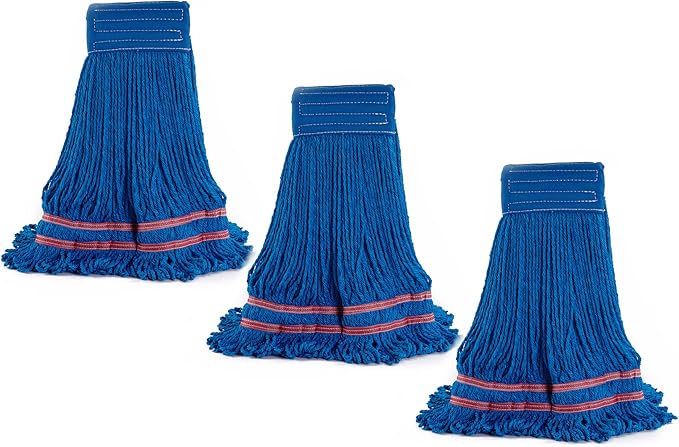 Matthew Cleaning Microfiber String Mop Heavy Duty Commercial Wet Mop Head ReplacementExcellent AbsorbencyPremium LaunderabilityReusable for HomeCommercial and Industrial Use(Blue3Pack)
