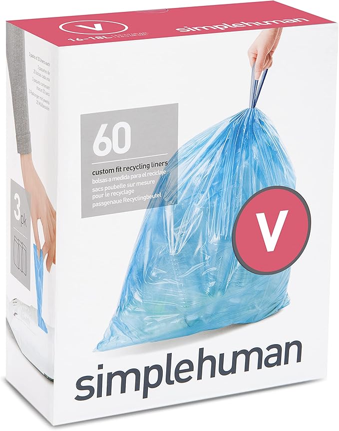 simplehuman Custom Fit Liners &amp Recycling Bags 30-35L &amp 16-18L 60 Count per Pack 3 Packs (360 Count) Blue