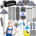 Microfiber Duster Kit 27pcs with 30 to 100 Inches Extension Pole and Wall Cleaner Mop Washable and Bendable Feather Duster for Cleaning Ceiling Fans High Ceilings Cobwebs Blinds Grey