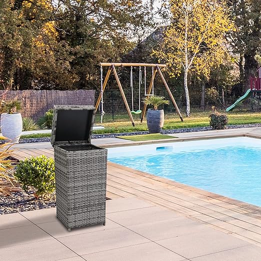 Generic 27 Gallon Rattan Trash Can Wicker Patio Trash Can Tall Rattan Garbage Can Large Waste Basket Waste Container Corner Wastebasket Trash Bin with Lid for Backyard Deck Poolside Kitchen