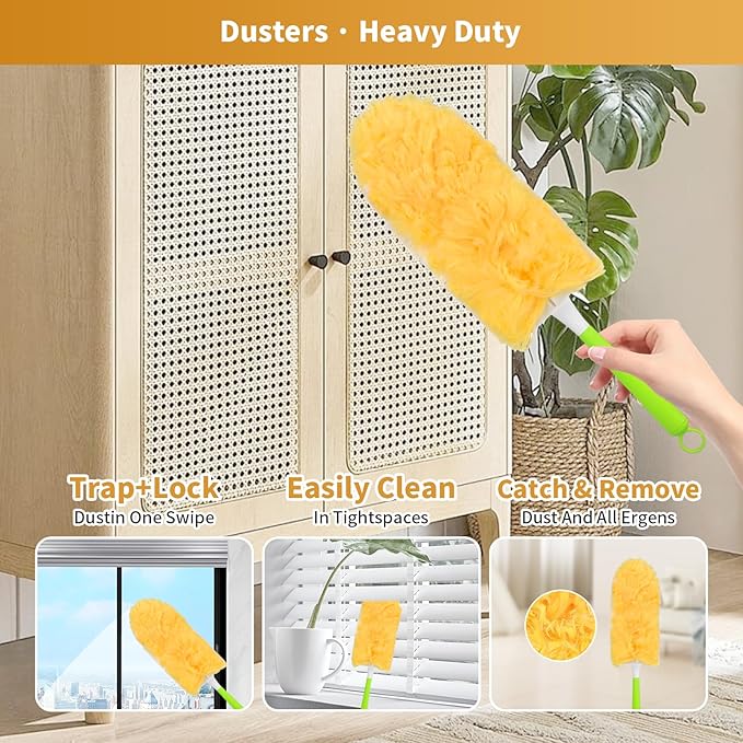 50 Pack Duster Refill for Swiffer Duster 360 Heavy Duty Duster Kit with 2 Handle Multi-Surface Disposable Dusters Refills for Cleaning Corner Furniture Car Blinds