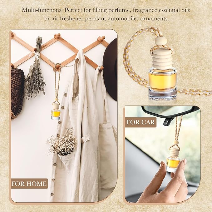 Domensi 350 Pieces Hanging Car Diffuser Air Freshener Bottle Bulk Empty Glass Refillable Perfume Bottles Oil Diffuser Aromatherapy Pendant for Auto Interior Ornaments Decor (Clear)