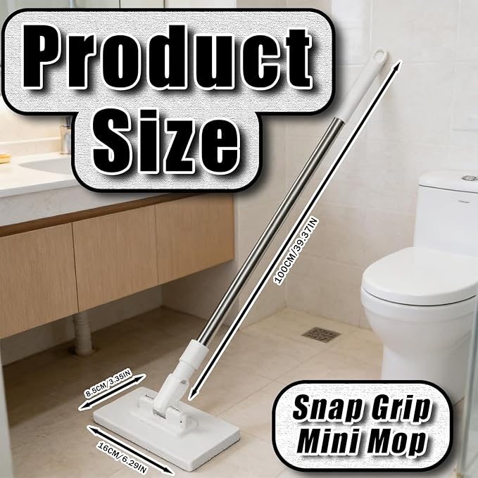 Snap Grip Mini Mop Zero Touch Cloth Changing Flat Mop with Automatic Hands-Free Clip Retractable 40 Inch Locking Handle for Gaps &amp Multi-Surface Cleaning Wet &amp Dry Includes 10 Reusable Clo