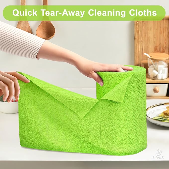 LIVOS Microfiber Cleaning Cloth Roll - 80 Pack Reusable Paper Towels Microfiber Towels for Cars Super Absorbent Lint Free Cleaning Rags for House Kitchen Window-Wave Green 11.5x11.5