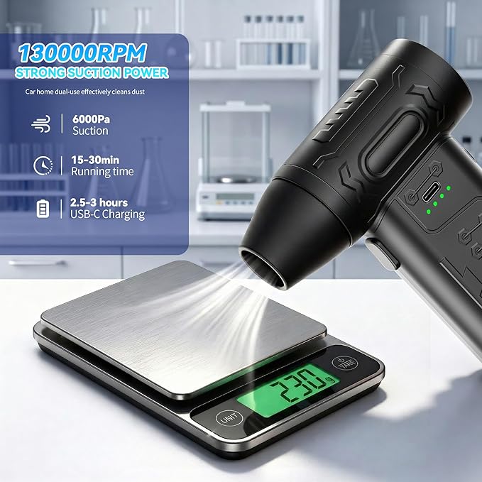 fourq Compressed Air DusterMini Vacuum Cleaner 2-in-14000 mAh130000 RPM Brushless Motor8000Pa120MPH/1.1LB Thrust Car Dryer Air Blower for Car CleaningComputer Cleaning