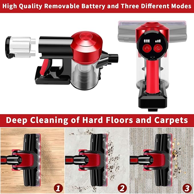 iwoly C150 Cordless Vacuum Cleaner Rechargeable with 2200mAh Detachable Battery 18000Pa Cyclone Vacuum with HEPA Filter Lightweight Portable Handheld Stick Vacuum for Hard Floor Car Cleaning