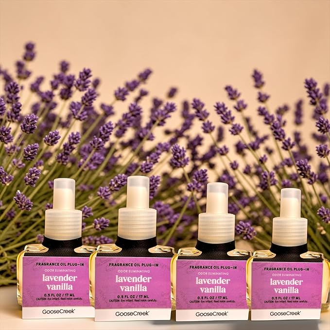 Lavender Vanilla Fragrance Oil Plug-In Refills Odor Eliminating 0.5 FL OZ 4 Pack