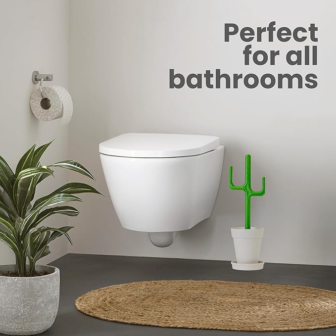Vigar Cactus Toilet Brush Set Toilet Brush and Holder Set with Cactus-Shaped Handle Planter Base and Saucer for Bathroom Home Cleaning Essentials