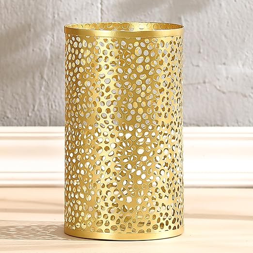 Metal Gold Trash Can Modern Gold Garbage Can for Office Cylindrical Metal Waste Basket for Bathroom Bedroom 7 D x 12 H