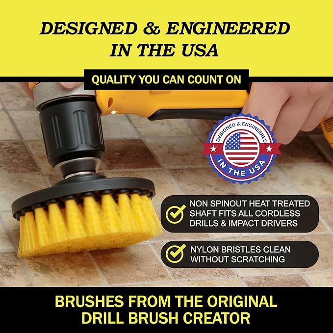 Nylon Drill Brush Attachment Set for Bathroom Cleaning - Power Scrubber Brush Kit for Bathtub Shower Tile and Grout - All-Purpose Household Cleaning Brushes for Drill - Electric Grout Cleaner Kit