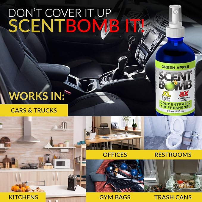 Scent Bomb Air Freshener Spray Long-Lasting Odor Eliminator for Home &amp Car Effective Deodorizer Spray for Kitchen Bathroom Fresh Room Spray &amp Smell Neutralizer Green Apple