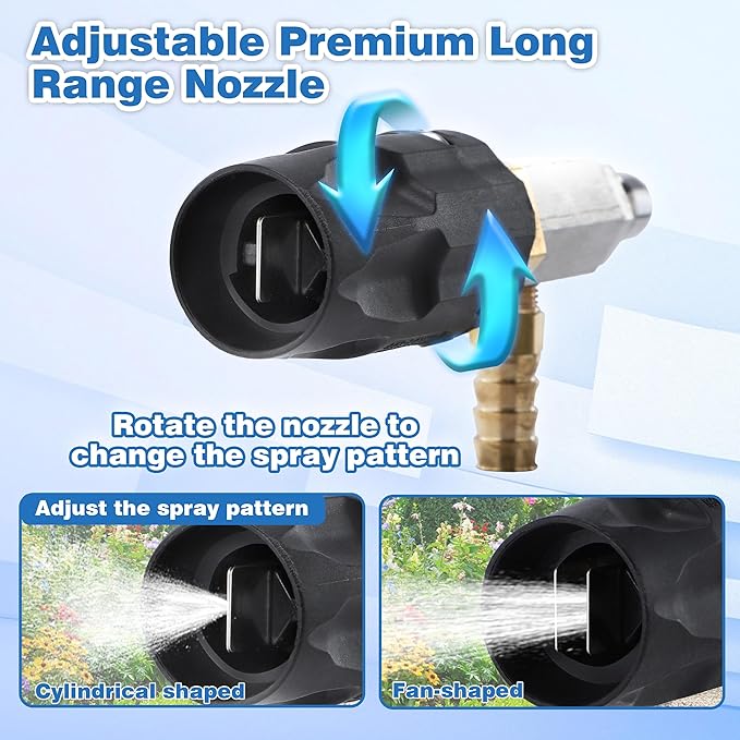 JOEJET Downstream Injector for Pressure Washer Adjustable Chemical Injector Kit Variable Power Washer Long Range Nozzle External Injection 15 FT Siphon Hose 2-2.5 GPM
