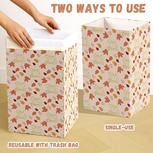 13 Gallon Thanksgiving Disposable Pop up Trash Cans for Parties with Fitted Bags 4 Pack Extra Large Cardboard Garbage Cans Fall Party Supplies Thick Recycled Bins Garbage Can
