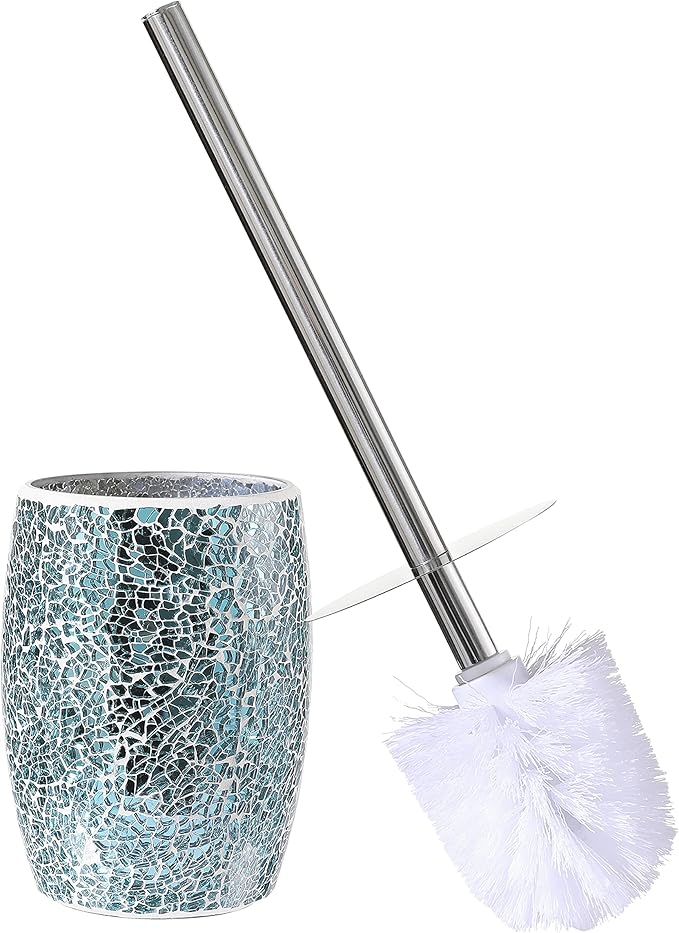 WHOLE HOUSEWARES | Modern Toilet Brush Set | Toilet Bowl Brush and Holder | Bathroom Accessory Set | Toilet Brushes for Bathroom | Freestanding Mosaic Toilet Bowl Cleaner (Navy Blue)