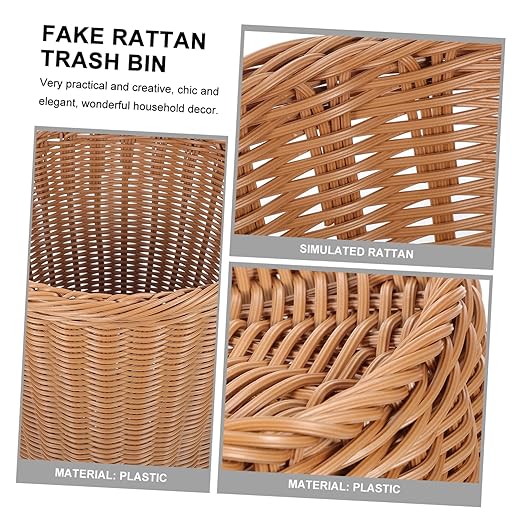 ABOOFAN 1pc Decorative Trash Can Rustproof Iron Imitated Rattan Woven Waste Basket for Office