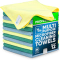MW Pro Microfiber Cleaning Cloth | Blue Green Yellow (12 Pack) | Size 16 x 16 | All Purpose Microfiber Towels - Clean Dust Polish Scrub Absorbent
