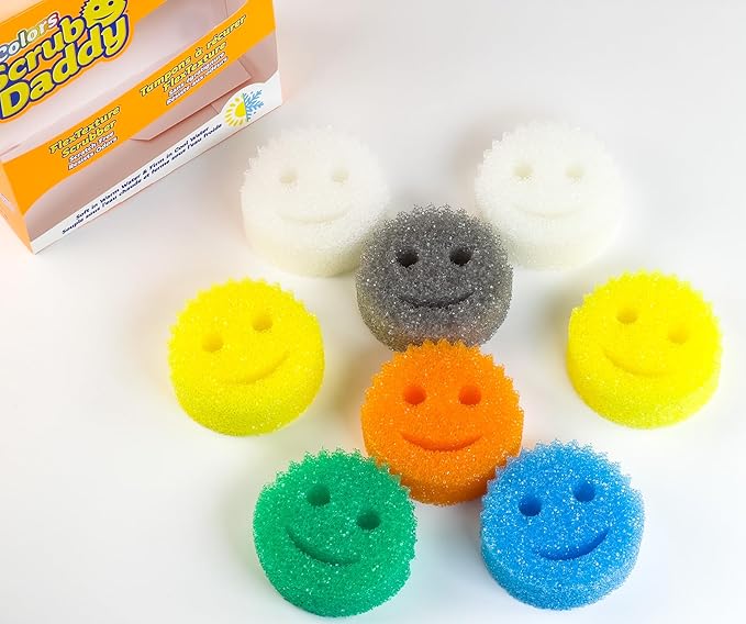 Scrub Daddy 8 Sponge Set Colors Scratch-Free Sponges for Dishes &amp Home Odor Resistant Scrubbers Soft in Warm Water Firm in Cool Deep Cleaning Dishwasher Safe Multi-use Functional Ergonomic