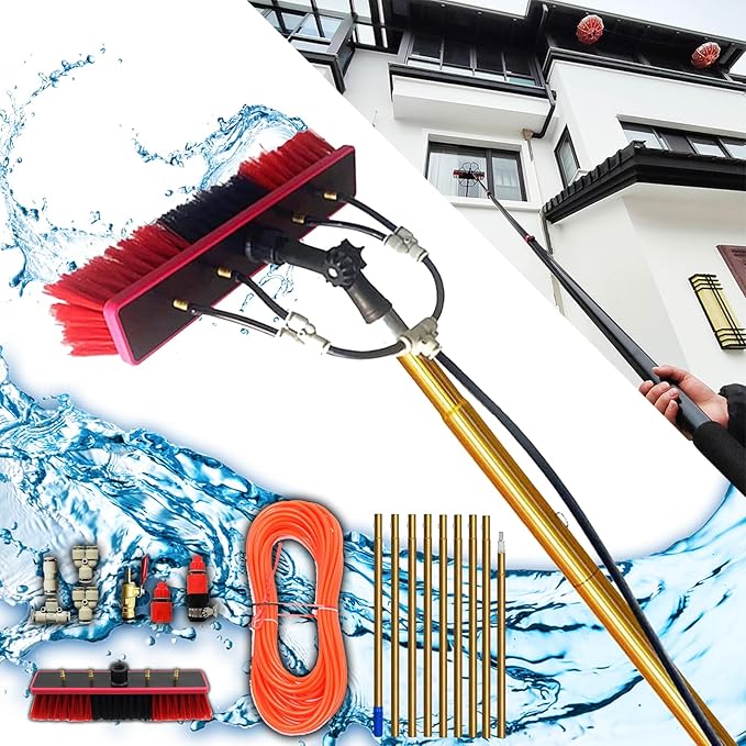 36ft Water Fed Telescopic Window Cleaning Pole Kit for Trucks Boats Cars Extendable Brush Hose Fed Solar Panel &amp Conservatory Equipment