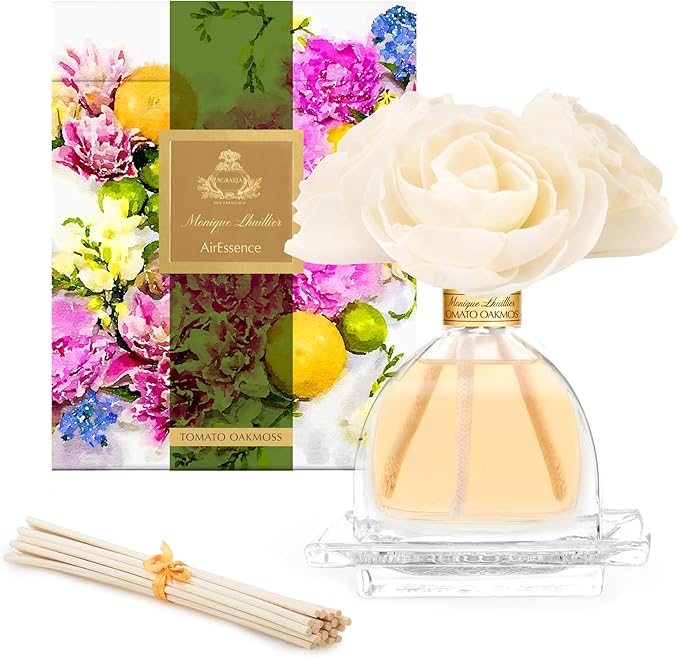Agraria Monique Lhuillier Tomato Oakmoss AirEssence Fragrance Reed Diffuser 7.4 Oz Fresh Alluring Sola Flower Earthy Scent Diffusers for Home