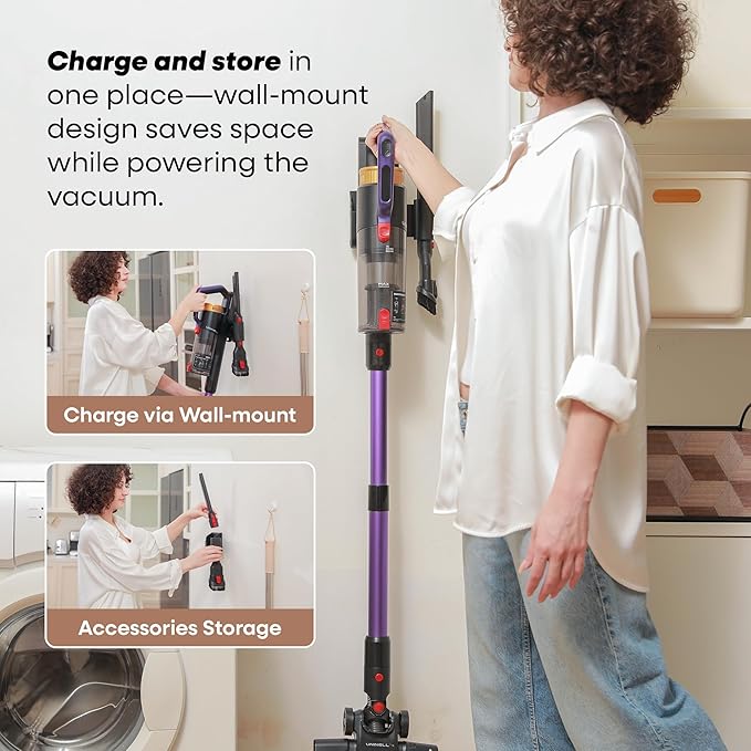 UNINELL HOME UV2 Cordless Vacuum Cleaner 48000Pa/550W Vacuum Cleaners for Home Lightweight Stick Vacuum with 65Mins Runtime Self-Standing&ampWall Mount Charging Tangle-Resistant Vacuum for Pet Ha