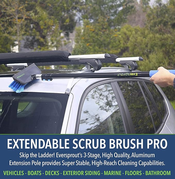 EVERSPROUT 5-to-12 Ft Car Brush with Rubber Bumper Lightweight Extension Pole Handle Soft Bristles Car Wash Brush RV Wash Brush Truck Wash Brush Boat Brush Solar Panel Cleaning Brush and Pole