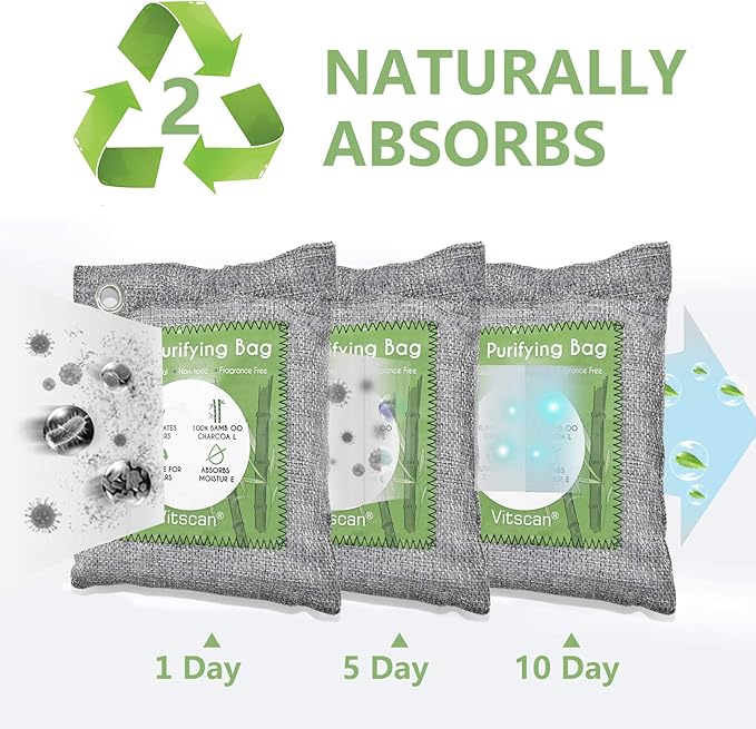 8 Pack Bamboo Charcoal Air Purifying Bag Activated Charcoal Bags Odor Absorber Moisture Absorber Natural Car Air Freshener Shoe Deodorizer Odor Eliminators For Home Pet Closet Car