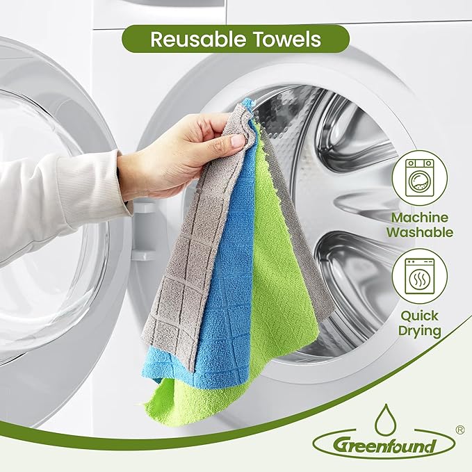 Greenfound Microfiber Cleaning Cloth Roll -80 PackTear Away Microfiber Towels for CarReusable Paper Towels WashableAbsorbentLint Free Cleaning Rags for HouseKitchenWindow-11.5×11.5(Wave Green)