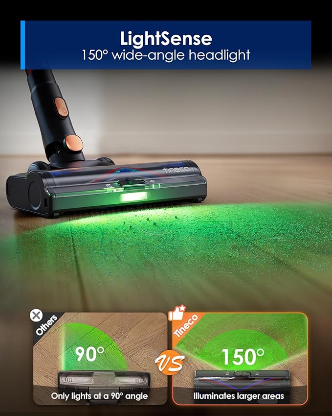 Tineco Pure ONE S70 Cordless Vacuum Cleaner 200AW Powerful Suction 3D Sense Pro Cleaning System 6-Stage Filtration with 95min Runtime Zero Tangle Brush with 180° Foldable Tube (Blue&ampOrange)
